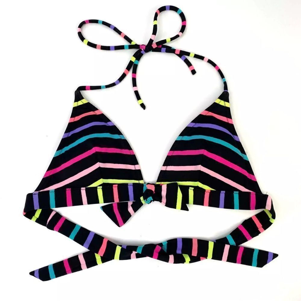 Victoria's Secret Women's Multi Color Black Stripe Halter Top Swimsuit - Medium